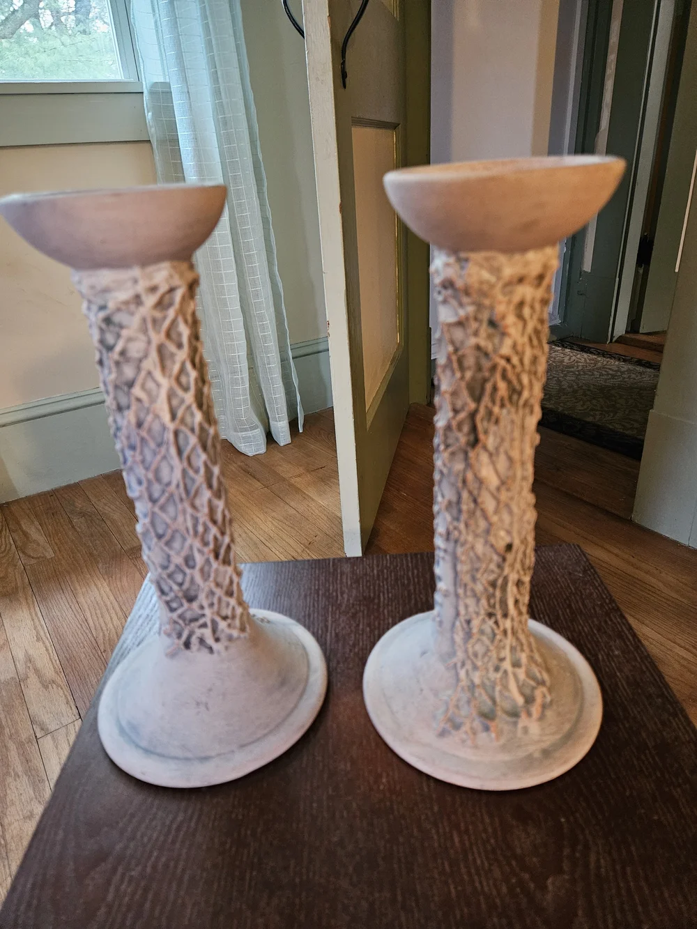 Portugal Pottery Candle Holders Set‎ Rustic Clay Textured Pair